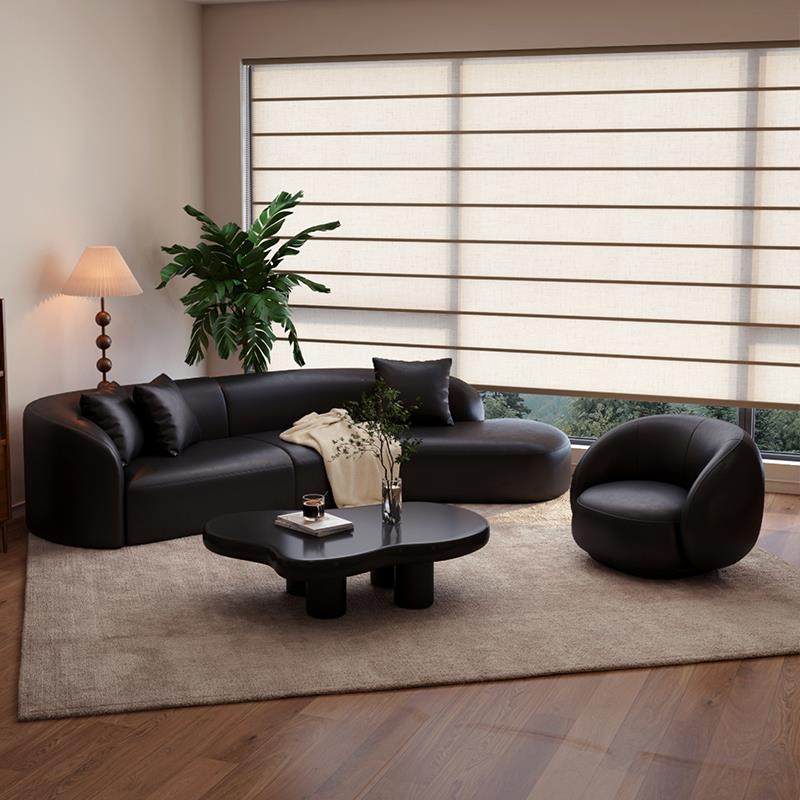 黑色复古沙发小户型网红弧形服装店休息区接待轻奢办公室会客洽谈