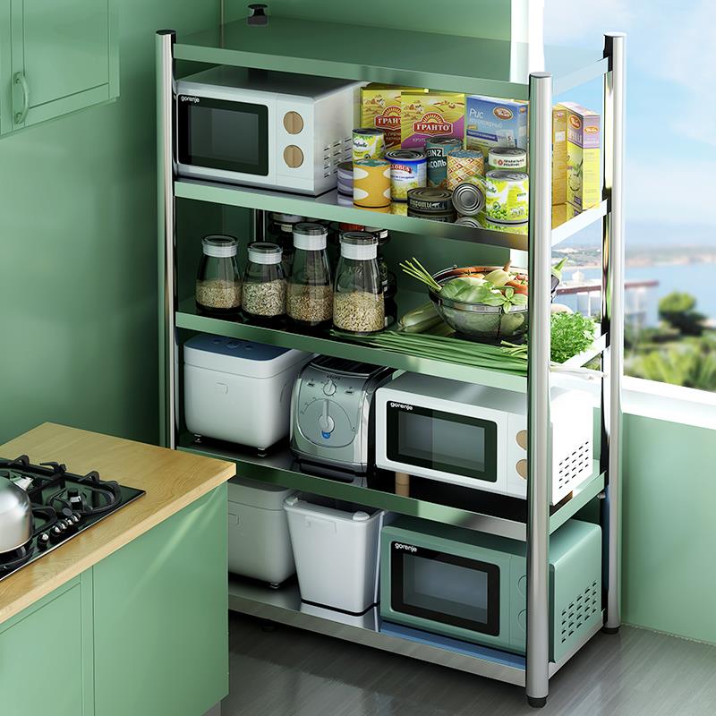 不锈钢厨房置物架落地多层五层家用货架微波炉储物架子杂物收申恒