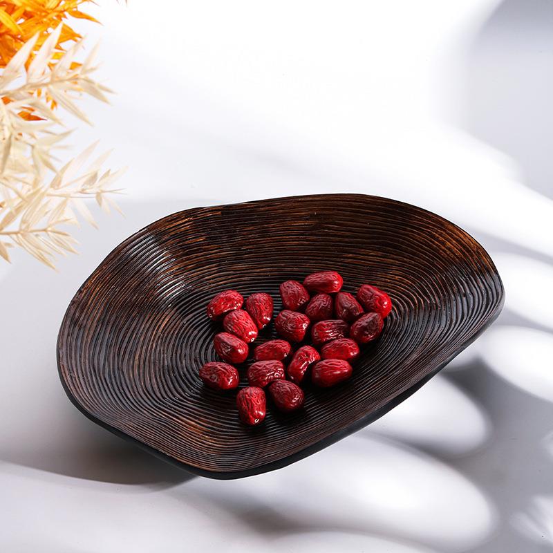 创意不规则仿木纹装饰水果盘高级感家居摆件年轮收纳托盘软装饰品