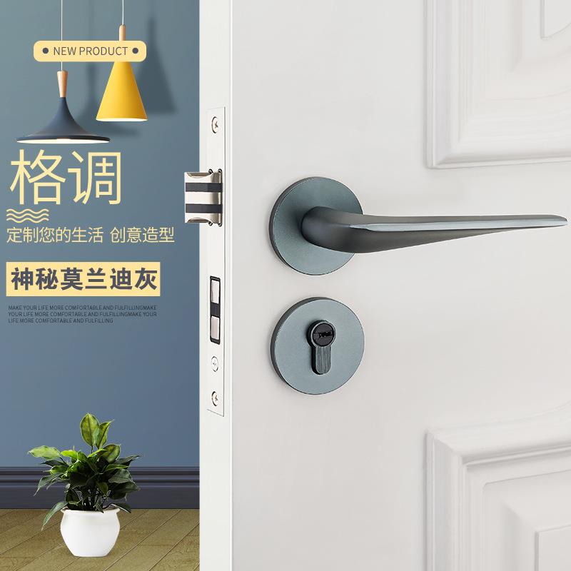 欧式卧室门锁室内分体锁卫生间灰色门把手实木门静音执手锁房门锁
