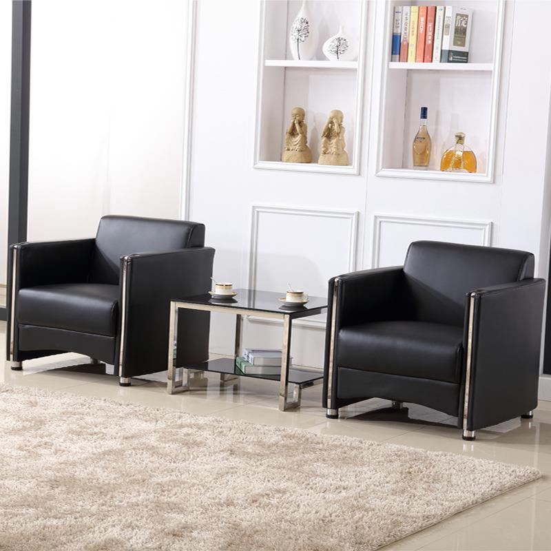 4s店展厅办公室单人沙发组合简约黑色真皮沙发茶几组合接待室