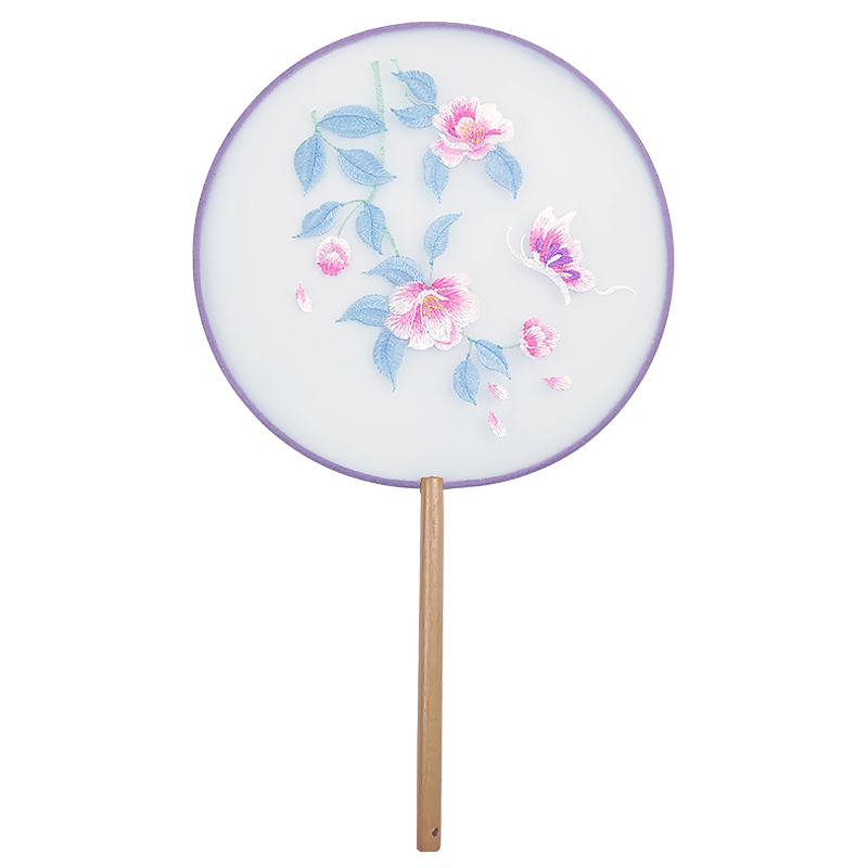 团扇刺绣古典圆扇古代中国汉服古风长柄流苏旗袍仙鹤真丝舞蹈扇子