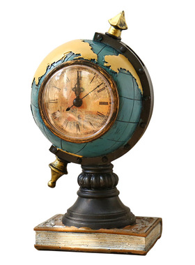 复古创意地球仪时钟桌面摆件家居电视柜酒柜书房客厅咖啡厅摆设品
