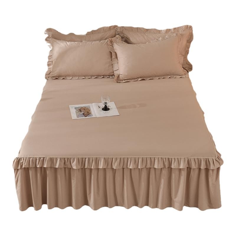 四季通用全棉抗菌单件床裙纯色简约风纯棉床罩防滑遮丑床单保护套