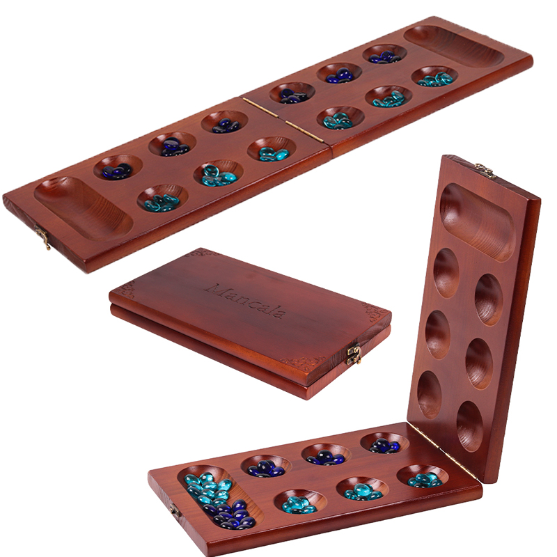 儿童宝石非洲棋思维益智游戏木质 颗粒归仓播种下跳棋楠竹 可折叠