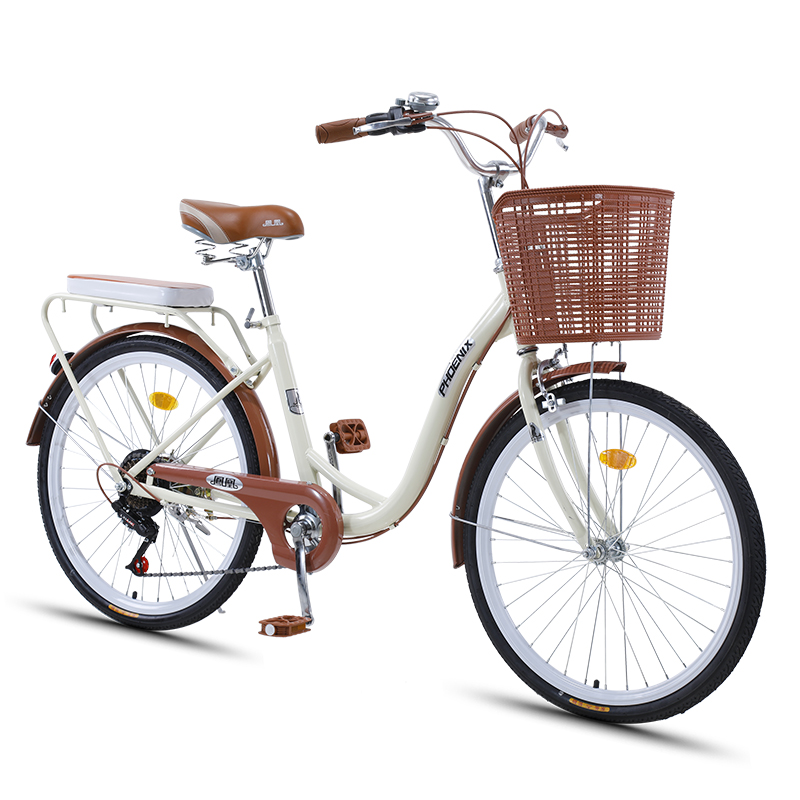 凤凰牌自行车女士24/26寸单速车男上班轻便通勤车学生复古老式车