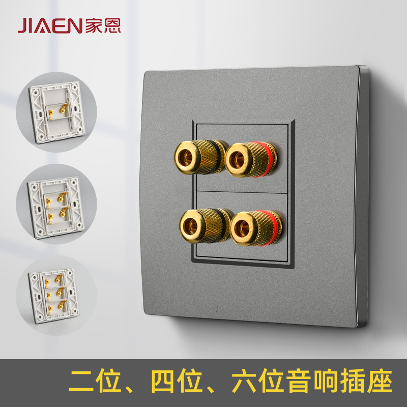 家恩二四头音响插座面板86型暗装喇叭音箱电源插座音频香蕉头接线