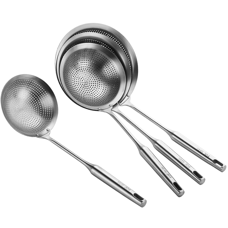 火锅漏勺一体304不锈钢捞面篱家用厨房油炸笊篱过滤网 捞勺网漏勺