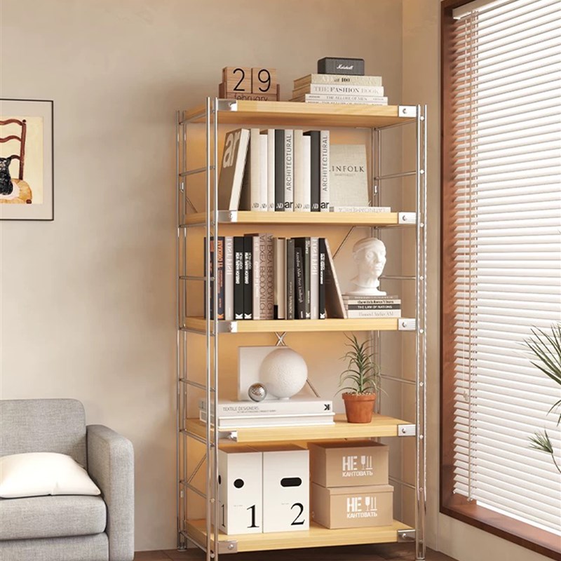 日式原木风置物架落地扫地机器人下空式架子N书架厨房微波炉收纳