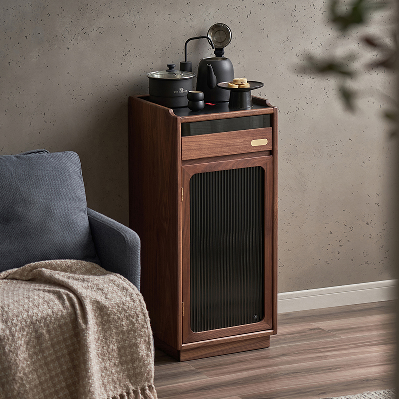 实木窄茶吧机智能饮水机即热式黑胡桃木K自动上水茶水柜下置水桶