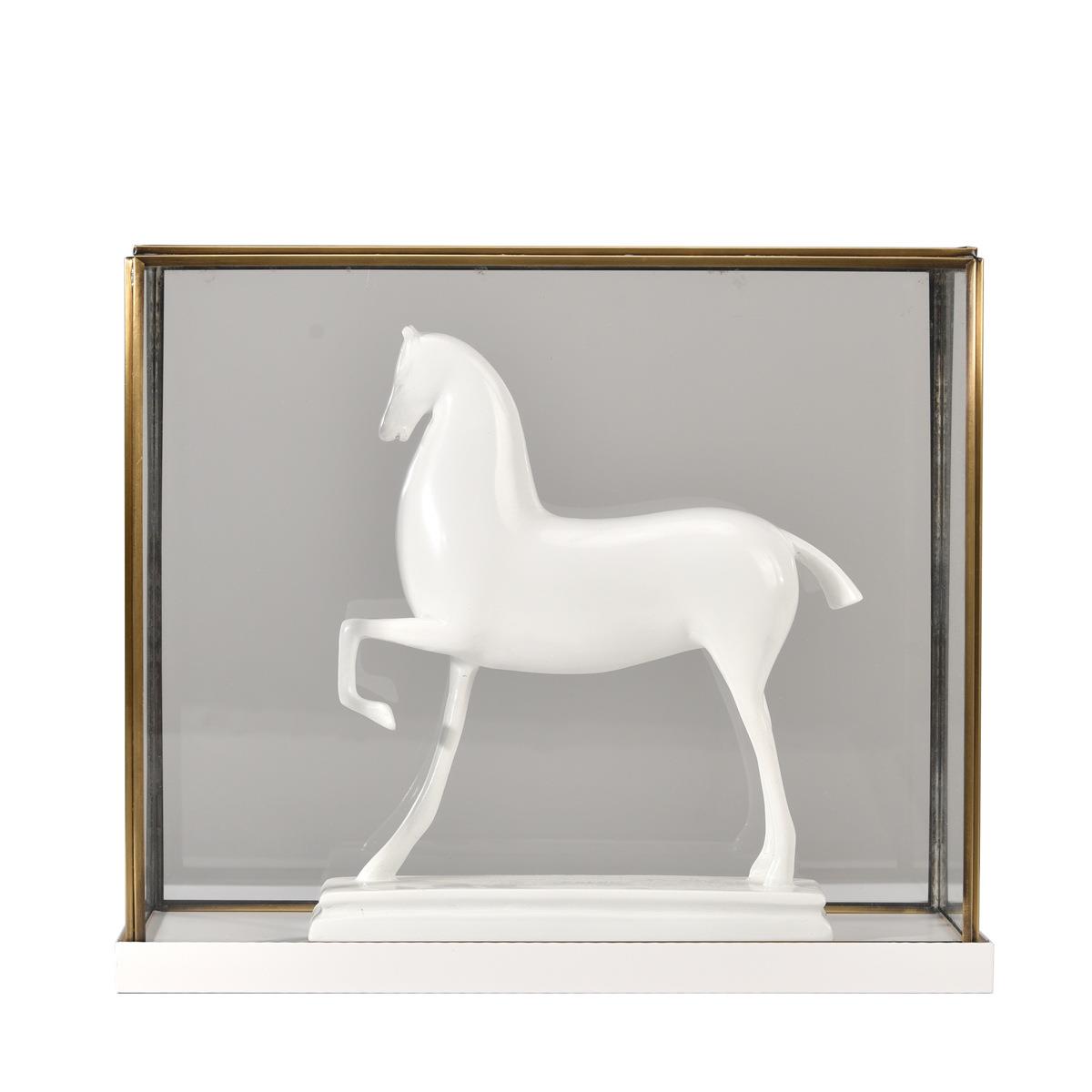 新中式白马轻奢摆件创意玻璃铜琉璃树脂摆件书房玄关样板房家居