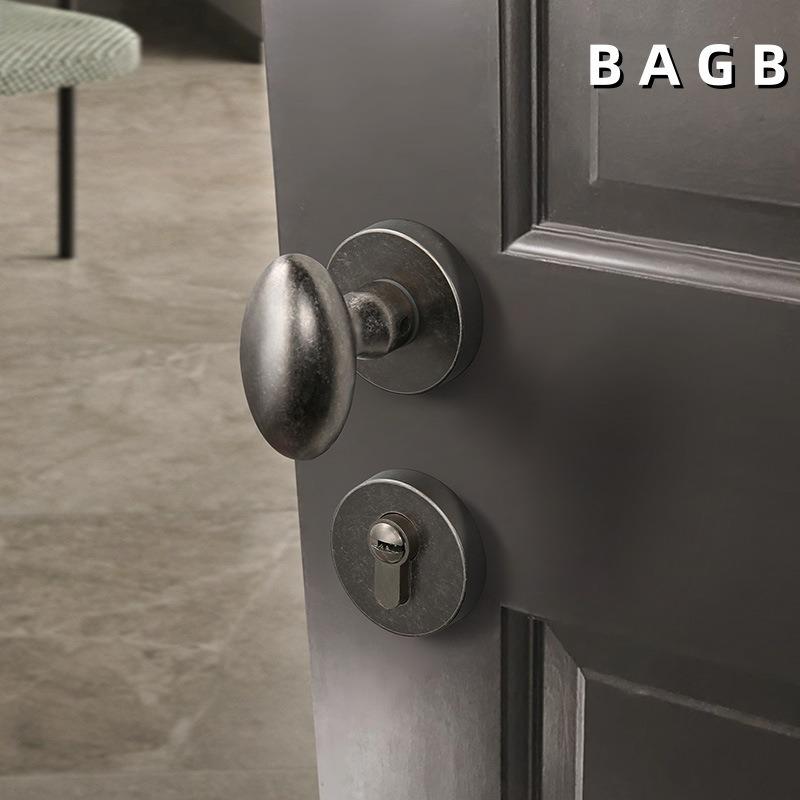 BAGB中式仿古铜旧门锁室内房门锁椭圆蛋形门把手做旧复古静音门锁