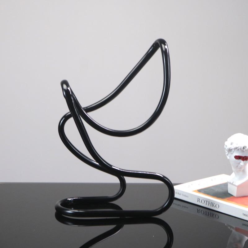 极简现代黑色金属几何线条摆件客厅茶几样板间售楼处装饰品摆件