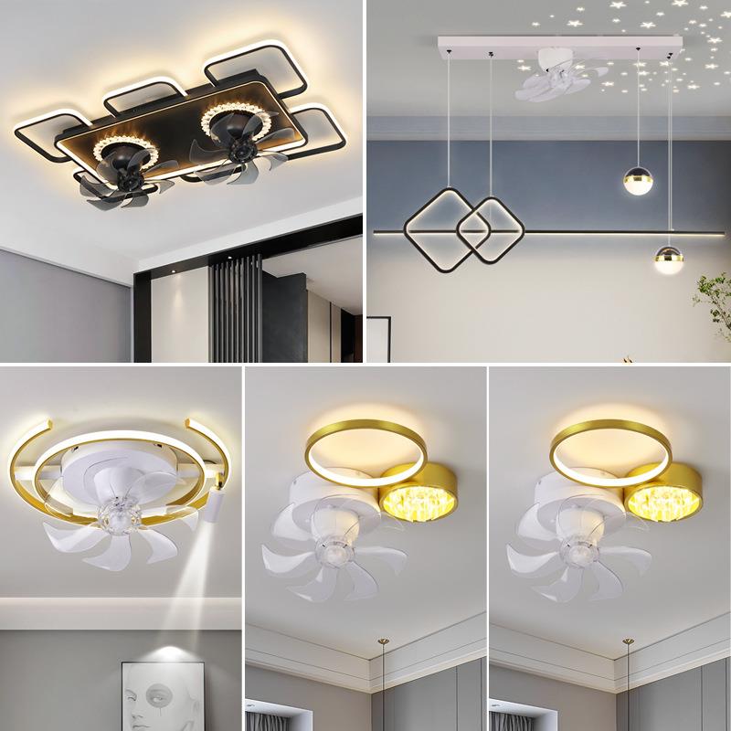 客厅风扇灯现代简约轻奢卧室书房摇头电扇吸顶灯广东中山led灯具
