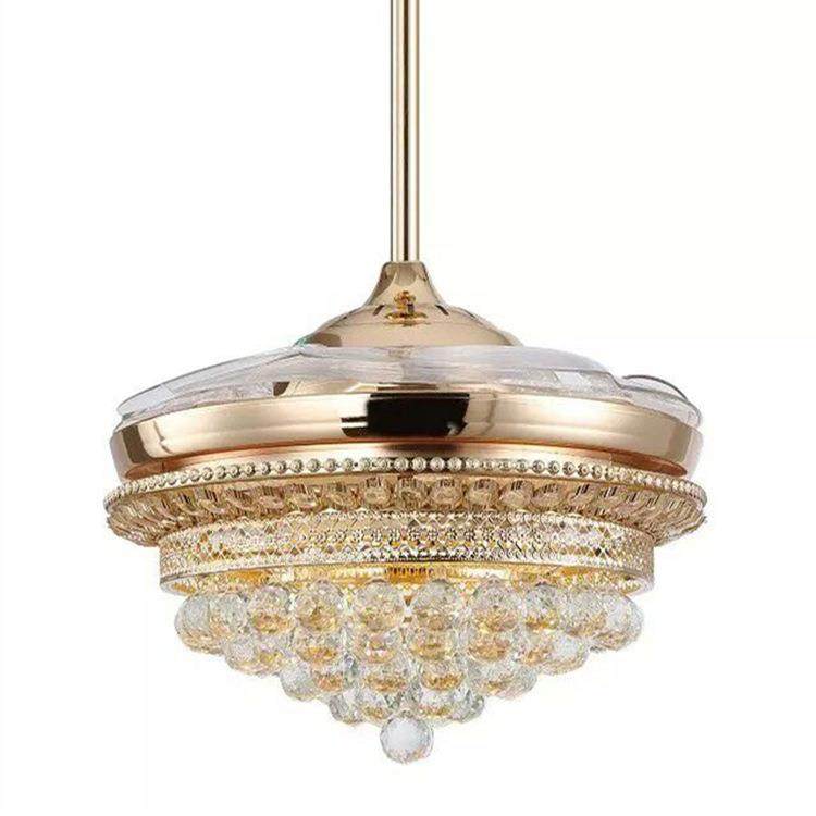 水晶吊扇灯隐形风扇灯led金色简约豪华新款52寸客厅电风扇吊灯