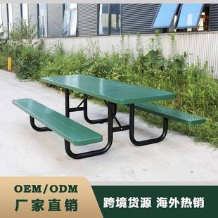 北美热销6ft8ft重型户外浸塑钢制桌椅公园露营长桌椅金属野餐桌子