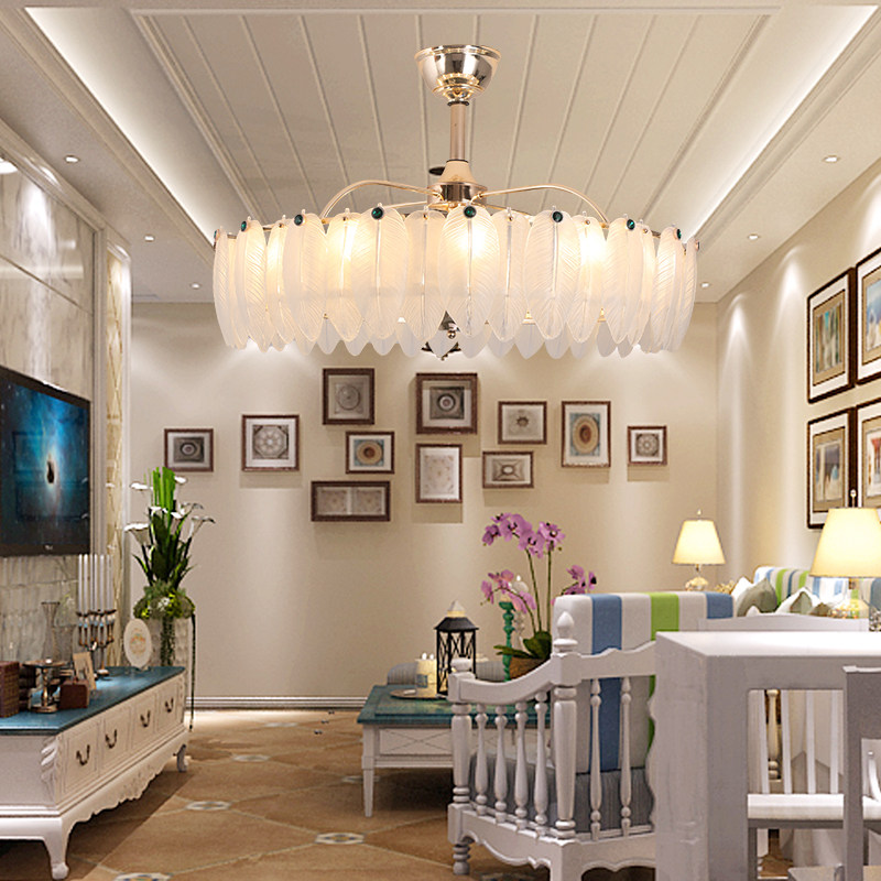 羽毛轻奢餐厅风扇吊灯内外双层+变频铜电机+遥控+智能语音+6 档风