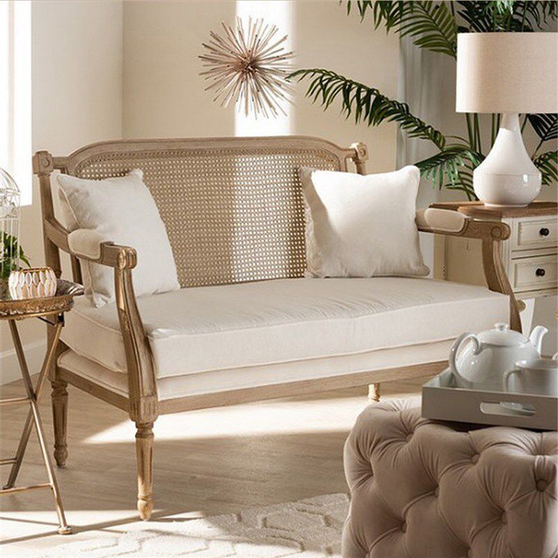 法式实木天然藤编双人位沙发复古做旧单人休闲椅客厅酒店别墅定制