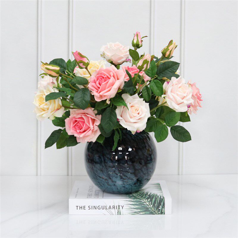 水苍玉高品质手感保湿玫瑰仿真花假花客厅电视柜摆件装饰花带花瓶