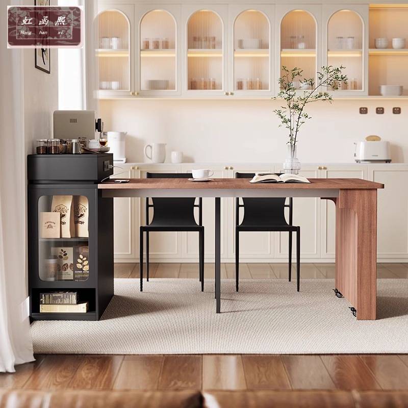 小户型多功能迷你饭桌家用折叠导台中古岛台餐桌一体可伸缩岛台餐