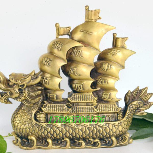 大号纯铜一帆风顺龙船满载而归龙舟黄铜龙头船工艺品摆件长30cm
