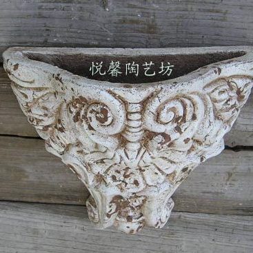 欧式粗陶壁盆 做旧 挂盆 米黄色系列陶盆 地中海风格花器 陶瓷