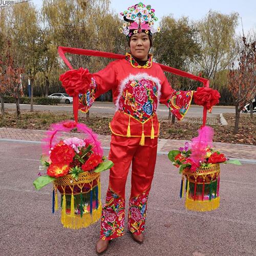 秧歌舞蹈挑花篮花挑锄戏曲戏剧舞台表演花篮婚喜庆花挑舞社火道具