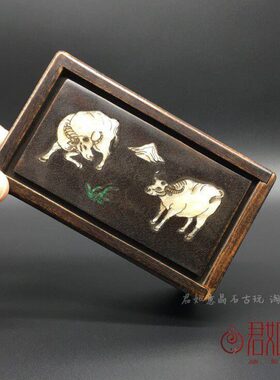 仿老镶嵌雕刻双牛带机关首饰盒木盒小盒子仿古木雕储物收纳盒嫁妆