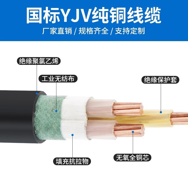 V国标阻燃铜芯2/3/4/5芯10/16/25K/35平方三相四线户外电缆线