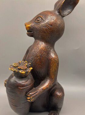 仿古古玩收藏纯铜生肖兔子铜器工艺品家居办公室吧台装饰礼品摆件