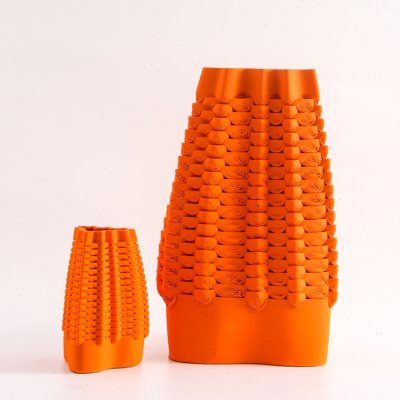 3D打印蜂窝状橙色陶瓷花瓶装饰品摆件简约样板房电视柜玄关插花器