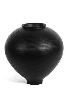 复古圆肚花瓶木质侘寂风插花器摆件客厅餐桌装饰桌面轻奢高级黑色