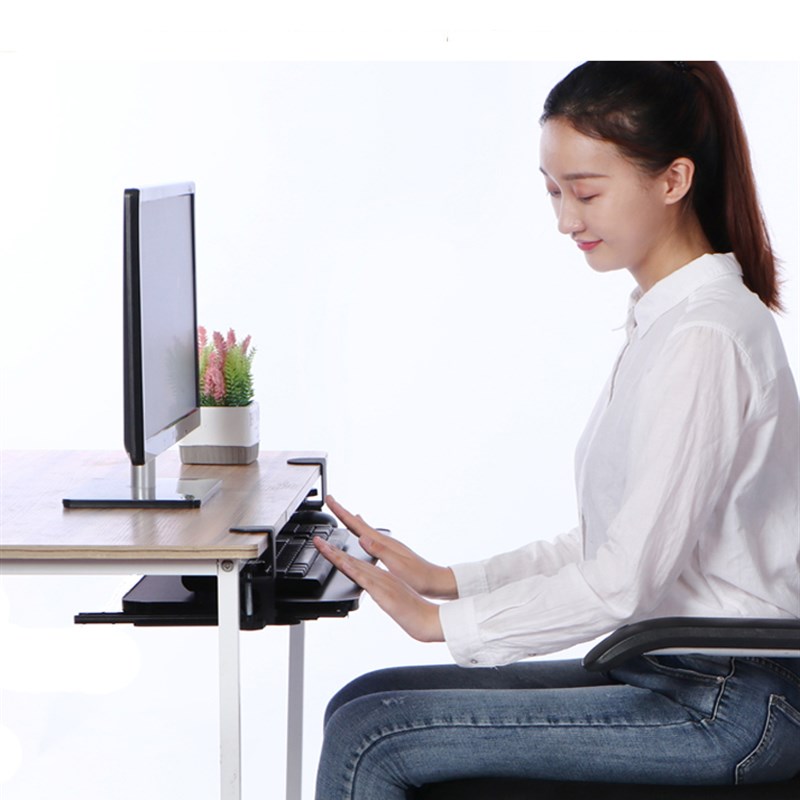 键盘托架免打孔电脑抽屉托架免安装桌面滑轨夹桌下支架鼠标收纳架