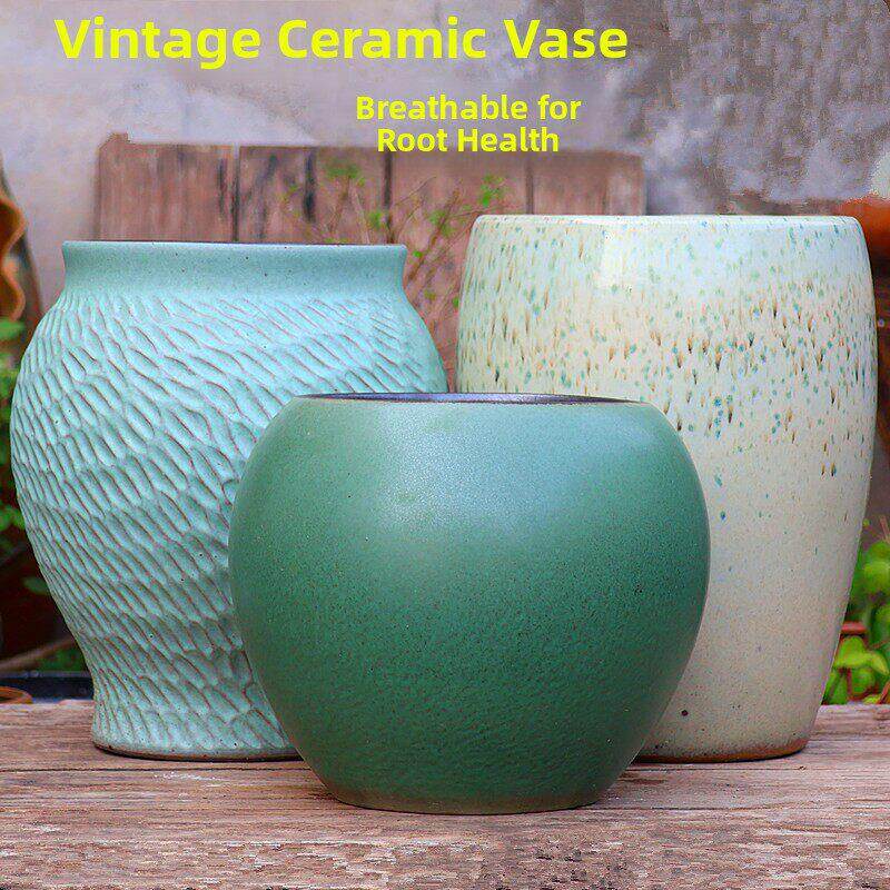 覆古手工粗陶多肉花盆大型绿色植物陶罐高管三角梅老堆玫瑰绣球花