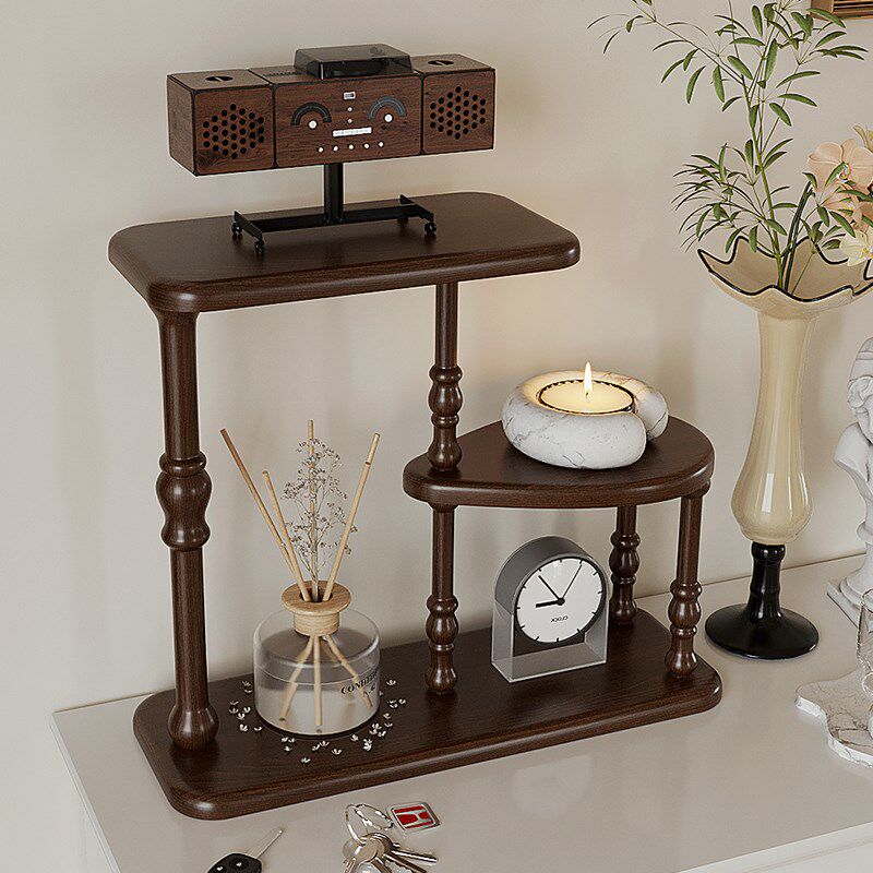 实木中古风置物架多功能桌面古玩展示架香水杯架茶具多层收纳架子