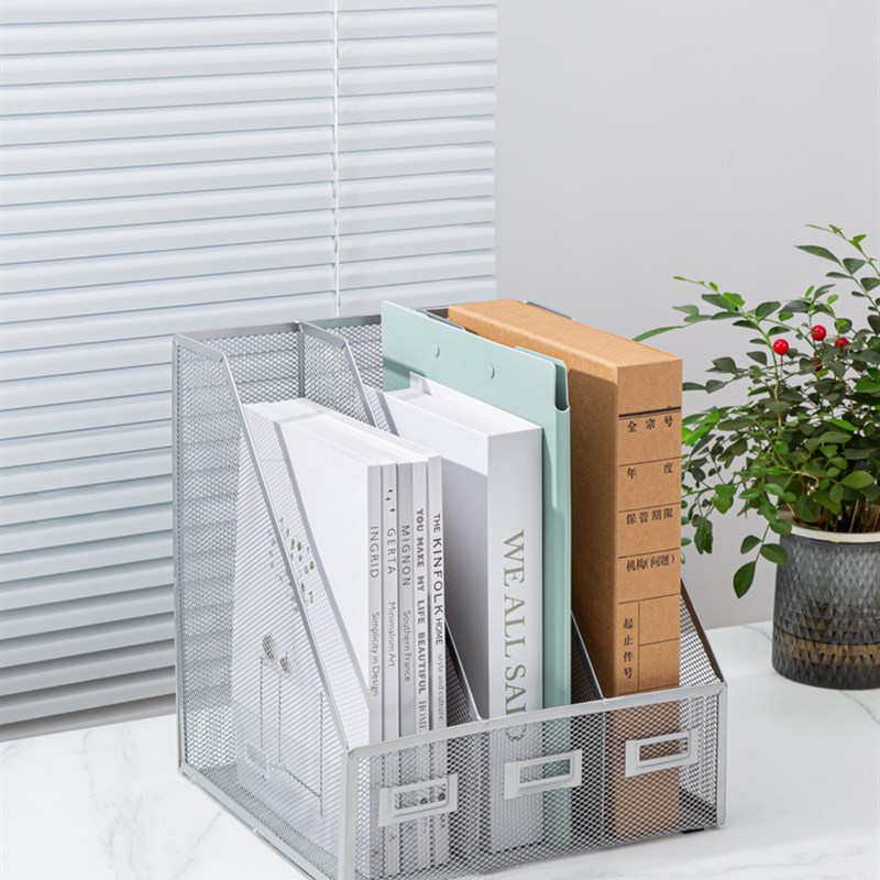 欣洋A4金属文件架办公桌面收纳盒分栏多层置物架书房宿舍家用办公