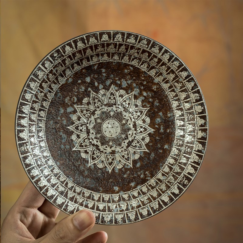 敦煌千佛鎏银莲花香炉沉檀线香插香座香盘家用室内香薰炉文创摆件