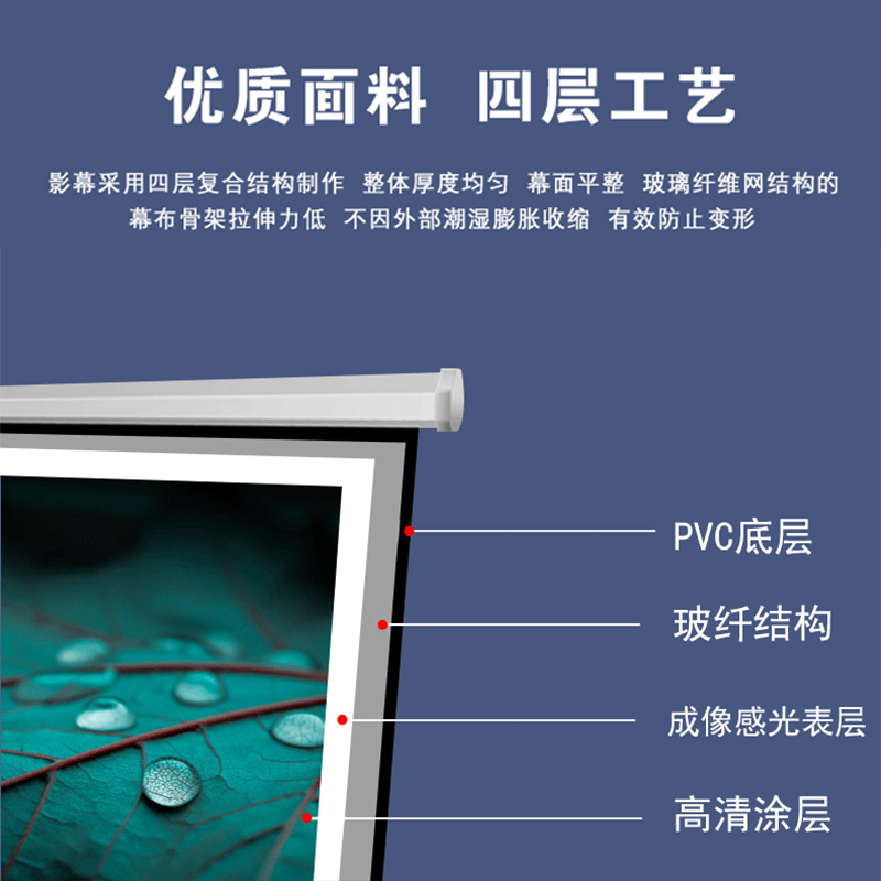 电动遥控投影幕家用小幕布金属3D投影50寸60寸72寸84寸92寸贴墙壁