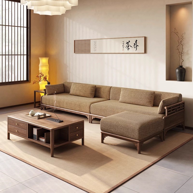 新中式北美黑胡桃木m沙发禅意侘寂客厅办公室家具宋式美学实木沙