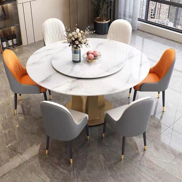 轻奢风亮光岩板餐桌椅组合现代简约家用小户型客厅圆形饭桌带转盘,住宅家具,岩板餐桌,淘宝优惠券,粉丝福利购,淘宝优惠卷