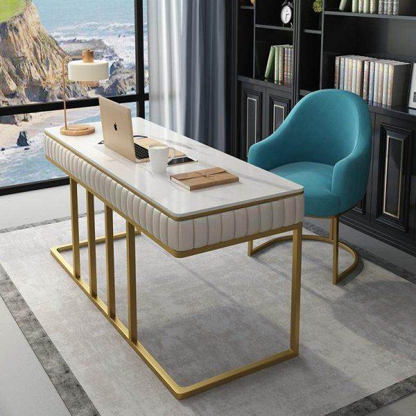 北欧大理石书桌简约现代轻奢办公桌书房烤漆写字台美容医美咨询桌