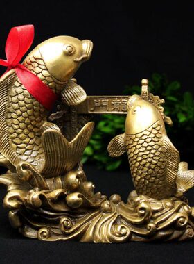 泰山福缘阁鲤鱼跃龙门铜器摆件年年有余摆件