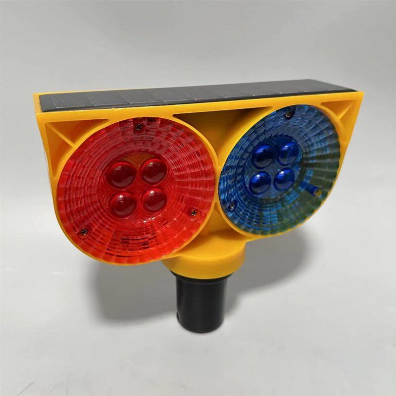 太阳能双面护栏路障爆闪灯夜间闪烁LED猫眼灯道路施工路锥警示灯