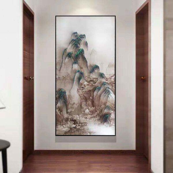 新中式客厅茶室山水挂画走廊过道玄关钉子实物装饰画