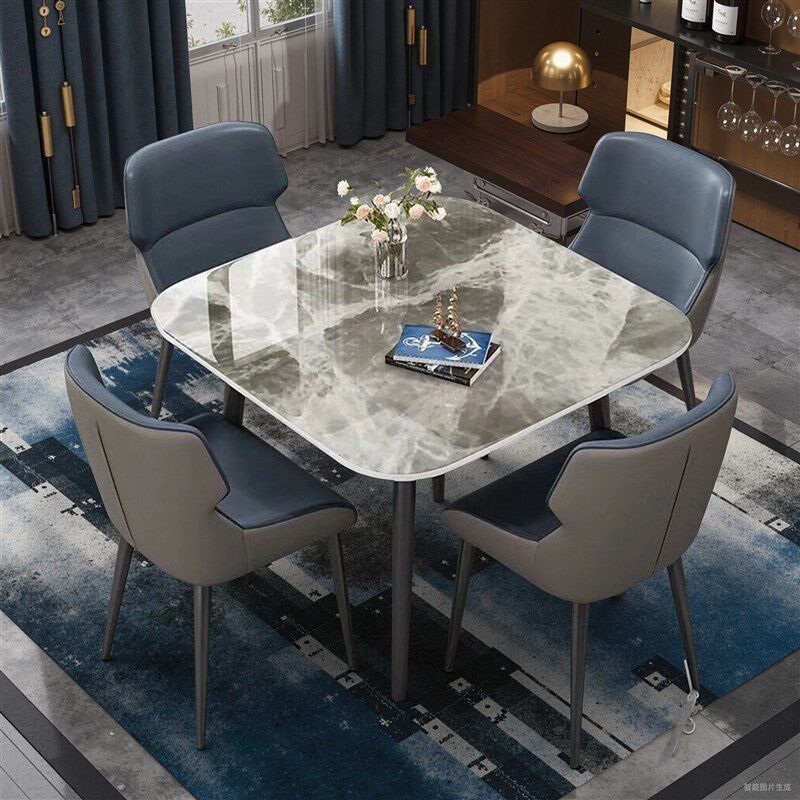 正方形岩板桌接待洽谈组合餐桌子奶茶面 面板轻奢小桌耐高温台面