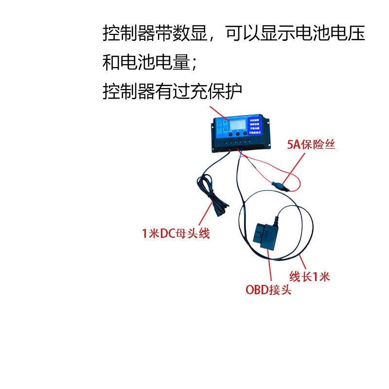 30W太阳能发电板充电器防汽车电瓶亏电补电半柔性OBD接口充电