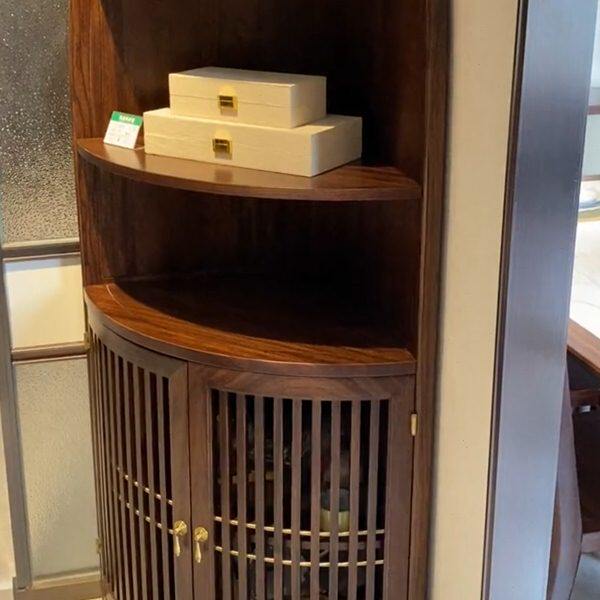 新中式乌金木转角柜客厅实木三角装饰柜家用转角柜靠墙储物装饰柜