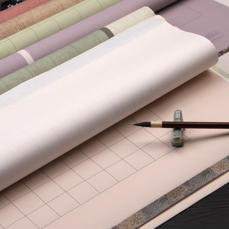 四尺整张书法名篇作品纸蜡染微喷方格宣纸带格子纸半生半熟毛笔字