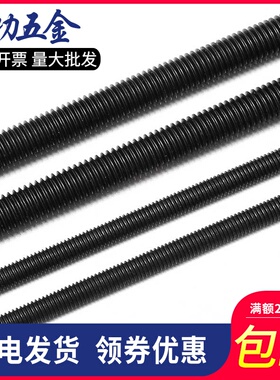 8.8级加硬淬火丝杆牙条螺杆全牙中碳钢发黑DIN975 M4M16M48 8折