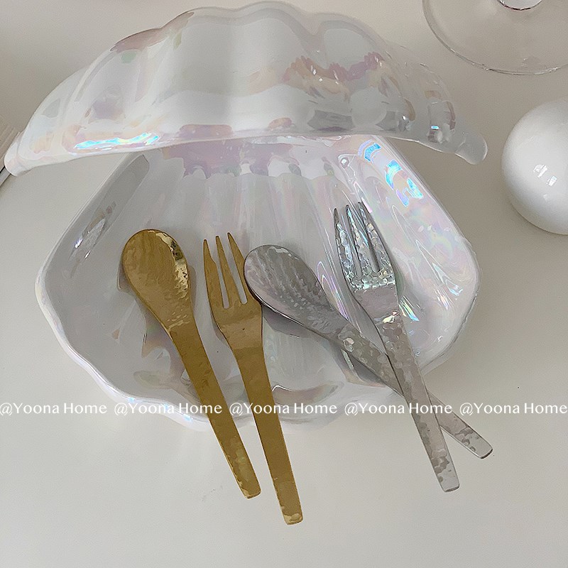 Yoona Home 日式锤目纹手工制作不锈钢水果签咖啡勺水果叉糕点叉